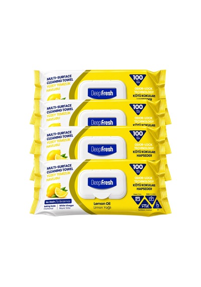 Deep Fresh Yüzey Temizlik Havlusu 100 Lü Limon Yağı Kokulu 4 Lü Beyaz