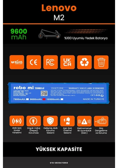 Lenovo M2 / 36v 9600mAh Elektrikli Scooter Bataryası