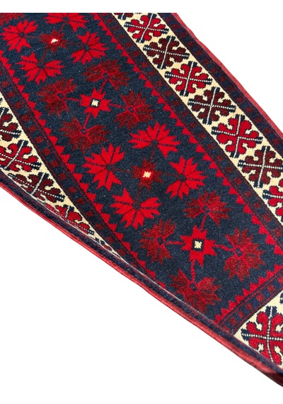 El Dokuma Sıfır Yağcıbedir Halısı 60x145 Kök Boya Yün Yolluk Kırmızı
