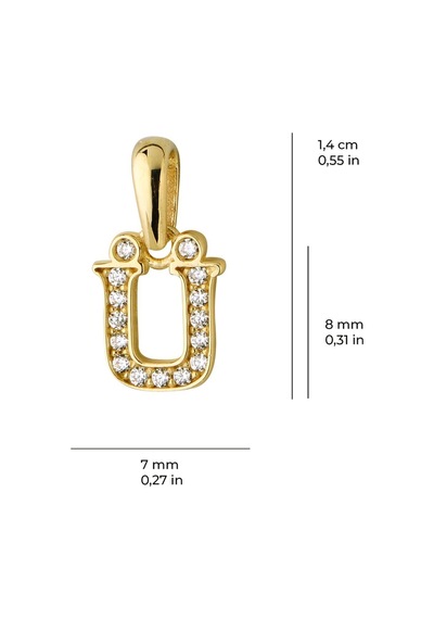 Goldkupe 14 Ayar Altın Ü Harfi Taşlı Kolye Ucu 0,55 Gr-6351 Altın