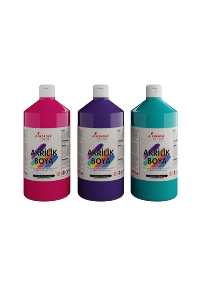 Mor, Fuşya, Turkuaz Akrilik Boya 3&apos Lü Set 3x1000 Gr