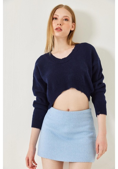 Shade Kadın Crop Triko Kazak 20246925 - Lacivert