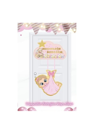 Karton Kapi Süsü Eco Hoş Geldin Bebeğim Pembe Çok Renkli