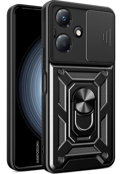 Tecno Camon 19 Pro Uyumlu Tank Kılıf - Yüzüklü Standlı Extra Koruma Zırhlı Outdoor Kapak-siyah Siyah