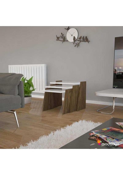 Modilayn Viva Zigon Sehpa Takımı High Gloss Ceviz - Beyaz