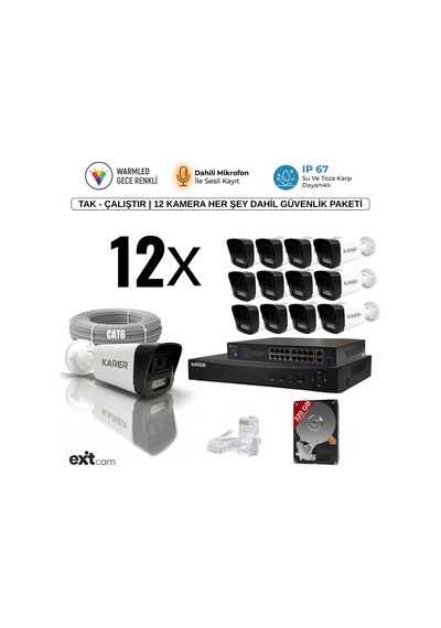 12'li Ip-poeli-5mp-sesli -gece Renkli- Su Geçirmez- Full Hd-320gb-güvenlik Kamera Seti