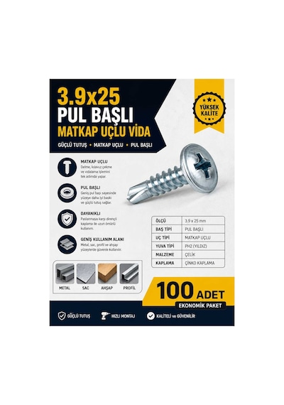 3.9x25 Rysb Pul Başlı Matkap Uçlu Akıllı Vida - 100 Adet Diğer