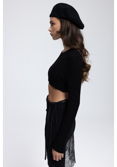 Mai Collection Mai Studios Co. Liana Siyah Yumuşak Doku Triko Crop Siyah