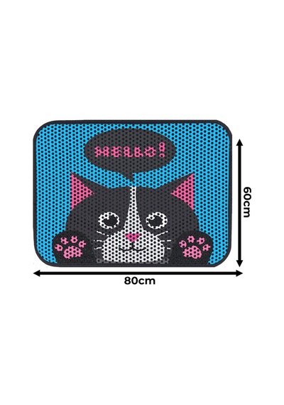 Büyük Boy Renkli Desenli Elekli Kedi Tuvalet Önü Paspası 60 X 80 Cm Büyük Mavi - 834019295