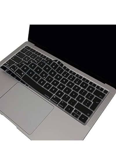 Macbook Air 13 Retina Türkçe F Klavye Koruyucu A1932 A2179 A2337 M1 2018-2020 Uyumlu Silikon Keyboard Cover Touch Id Siyah Siyah