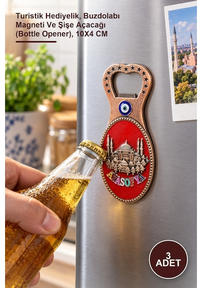 3 Adet Ayasofya Yöresel Magnet Ve Açacak Turistik Hediyelik, Buzdolabı Magneti Ve Şişe Açacağı Bottle Opener , 10x4 Cm 1