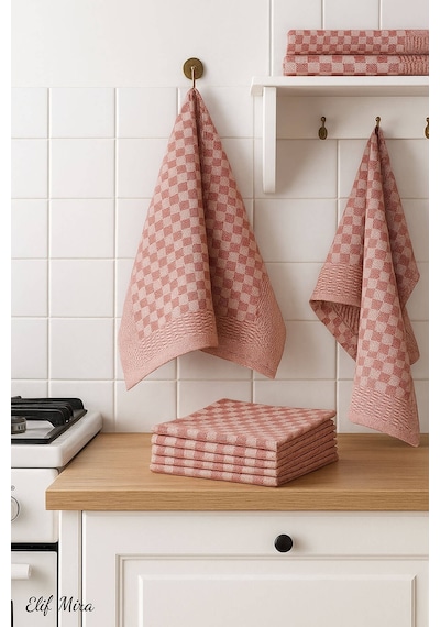 Kare Desenli Mutfak Kurulama Bezi Seti 10 Lu 50x70 Cm Casaline Kırmızı