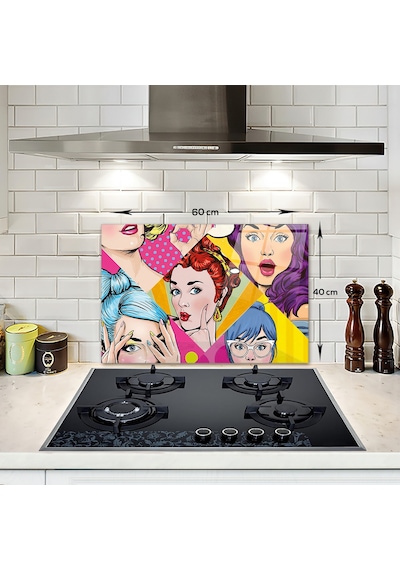 Cam Ocak Arkası Koruyucu Popart Ladies 40cm X 60cm
