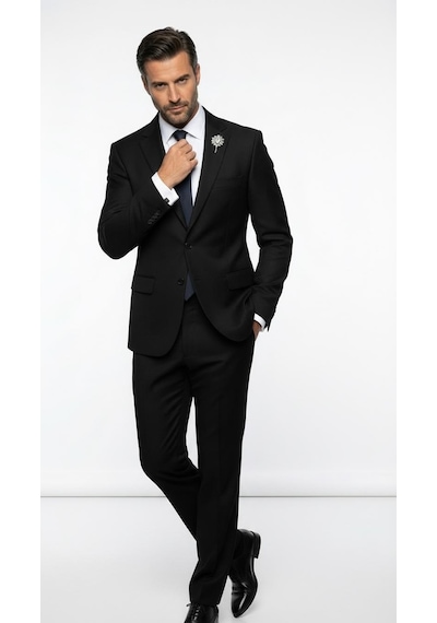 Erkek Slim Fit Klasik Ceket Dokulu Kumaş Modern Kesim Siyah