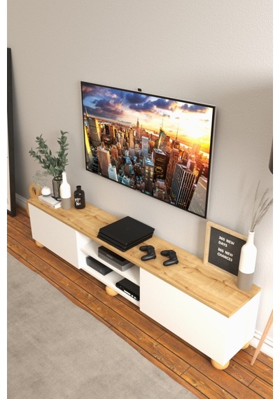 B3 Concept Nort Serisi Beyaz & Safir Meşe 2 Kapaklı Tv Ünitesi