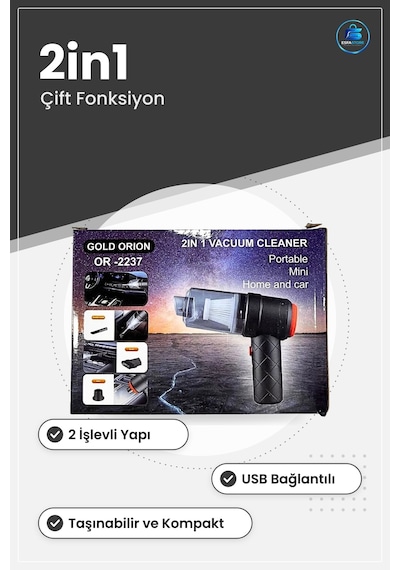 Mini Usb Oto Süpürgesi Araç İçi Taşınabilir 2in1 Çift Fonksiyonlu