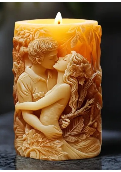 Dekoratif Mum Romantik Aşıklar Figürlü Beyaz Renk -kokulu Doğal Beyaz