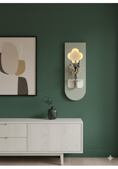Papatya Ahşap Pilli Ledli İskandinav Tarzı Salon Duvar Rafı Modern Çiçeklik 30 X 80 Cm Çok Renkli