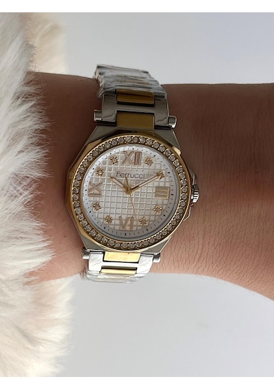 Ferrucci Fr55129 Zirkon Taşlı Şık Çelik Kordon Ve Kasa Kadın Kol Saati Altın - Gümüş