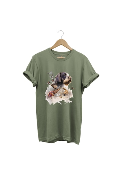 Hunter Avcılık Av Desenli Av Köpeği Ve Av Kuşu Baskılı %100 Pamuk Premium Regular Fit Haki T-shirt Haki