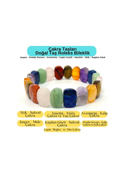 Sertifikalı Çakra Taşları Doğal Taş Roleks Bileklik Çok Renkli