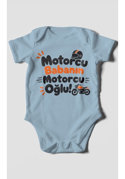 Morivokids Motorcu Babanın Motorcu Oğlu Kısa Kollu Bebek Body %100 Pamuk Bebe Mavisi
