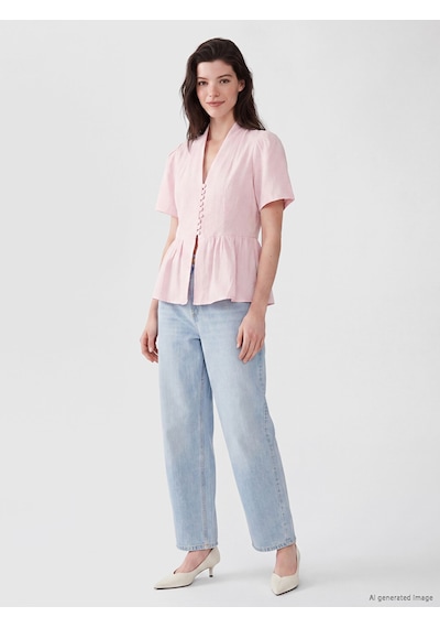 Lcw Comfort Pembe V Yaka %100 Pamuklu Peplum Bluz