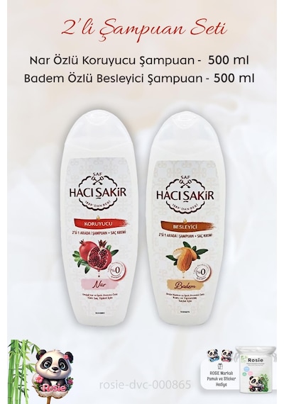 Hacı Şakir Nar 2si 1 Arada Şampuan 500 Ml, Bademli Şampuan 500 Ml Ve Rosıe