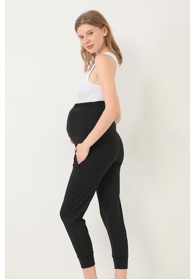 Cottonhill Siyah Esnek Yüksek Bel Çift Cepli Hamile Jogger Eşofman Altı