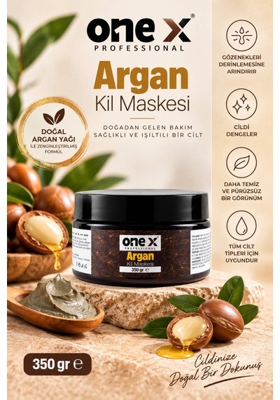 One X Argan Kil Maskesi 100 Ml Argan Yağlı Arındırıcı Yüz Maskesi Gözenek Ve Cilt Bakımı, Dengeleyici Kil Maskesi