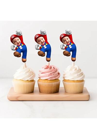 Mario Cupcake Pasta Süsü Kürdan 10 Adet Kişiye Özel Pasta Süsü 0