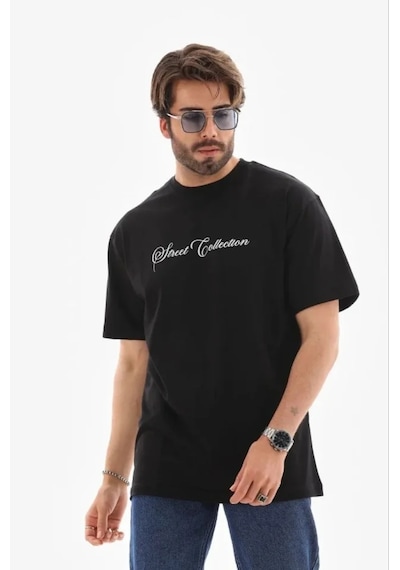 Modi Erkek Baskılı T-shirt Kısa Kol Bisiklet Yaka Regular Fit Rahat Kalıp Günlük Tişört - Siyah - Mymg185503