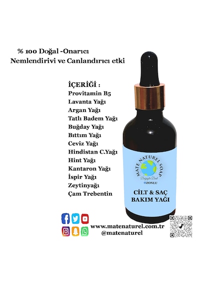 Mate Naturel Ozonlu Saç Ve Cilt Bakım Yağı 50 ML
