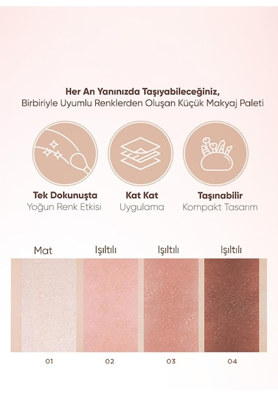 Yoğun Pigmentli Mat Ve Işıltılı Tonlar Barındıran 4'lü Far Paleti Day Vibe Palette No:4 Prima Pink
