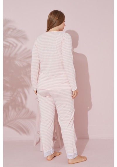 Siyah İnci Dantel Detaylı Pamuklu Curve Büyük Beden Battal Boy Örme Pijama Takım 24240696 Somon Siyah İnci Dantel Detaylı Pamuklu Curve Büyük Beden Battal Boy Örme Pijama Takım 24240696 Somon