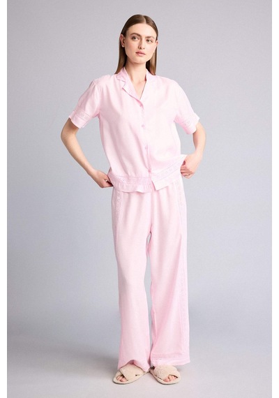 Defacto Regular Fıt Uzun Boy Dokuma Pijama Alt G4372ax26sppn648 Pembe-pn648