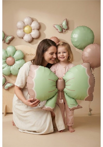 Retro Yeşil Fiyonk Folyo Balon Baby Shower Doğum Günü Parti Süsü Çok Renkli