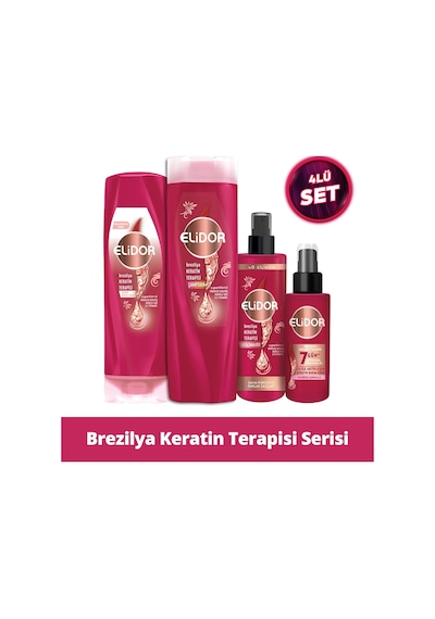 Elidor Brezilya Keratin Terapisi Şampuan + Serum Bakım Kremi + Sıvı Saç Bakım Sütü + Isı İle Aktifleşen Keratin Bakım Kürü