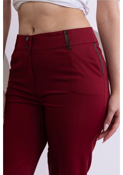 Lodmela Deri Detaylı Cepli Bilek Boy Pantolon 3146-bordo Bordo