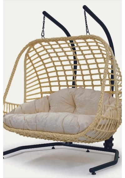 Pucci Home Vivense-balina Gardenya Monalin Çiftli Rattan Berjer Salincak. Krem