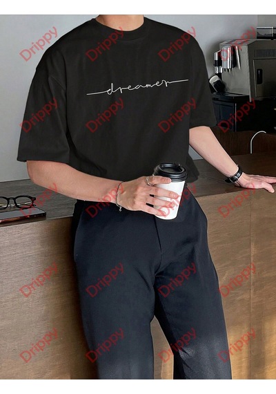 Flood Of Style Dreamer Baskılı Oversize Bisiklet Yaka Tshirt Siyah