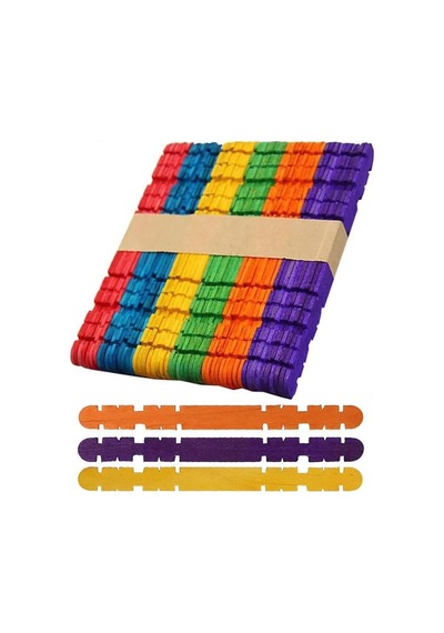 Artlantis Renkli Geçmeli Dil Çubuğu Dar 50 Li 1 Paket Çentikli Tırtıklı Geçirmeli Eklemeli Renkli Dondurma Çubu