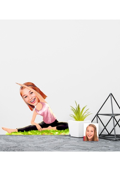 Kişiye Özel Bayan Yoga Karikatürlü Duvar Sticker 50X70CM 1