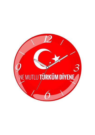 Bayramız Türküm Diyene Çap 30cm Sessiz Akar Bombeli Gerçek Cam Duvar Saati Kırmızı - Beyaz