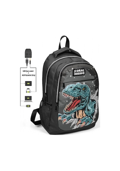 Coral High Erkek Çocuk Dinazor Desenli 3'lü Çanta Takımı - Usb So