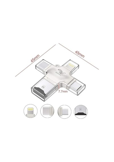 4'ü 1 Arada Otg Kart Okuyucu Dört Bağlantı Noktası: Lightning + Tip C + Micro Usb + Usb Kart Okuyucu