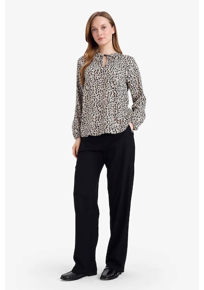 Defacto Regular Fit Bisiklet Yaka Leopar Desenli Uzun Kollu Bluz N1809az26sper103 Ekru-er103