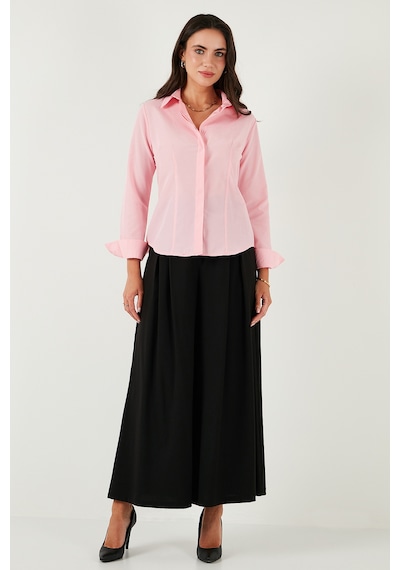 Lela Pamuklu Slim Fit Klasik Yaka Bayan Gömlek 6777423 Şeker Pembe
