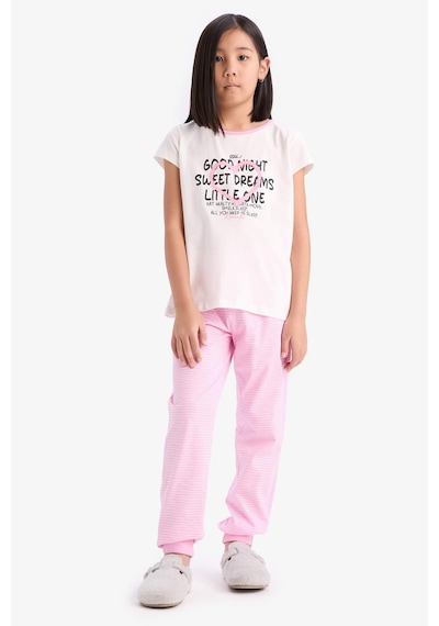 DeFacto Kız Çocuk Pijama Takımı Baskılı Kısa Kollu Üst Beli Lastikli Uzun Alt E2220A825SMER85 Ekru DeFacto Kız Çocuk Pijama Takımı Baskılı Kısa Kollu Üst Beli Lastikli Uzun Alt E2220A825SMER85 Ekru
