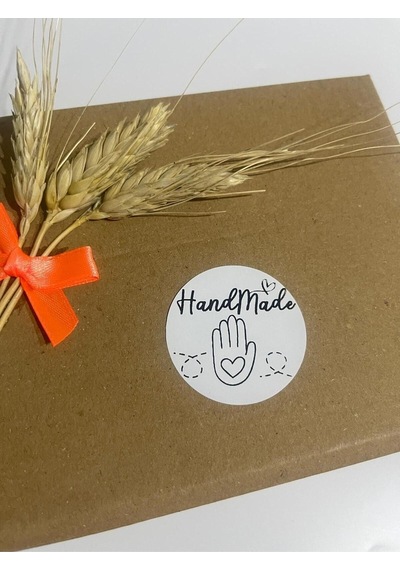 Handmade El İşaretli Siyah Yazı Kalpli Yuvarlak Yapışkanlı Etiket 5x5 Cm 100 Adet